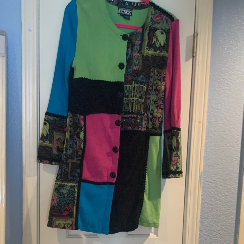 Berek Green and Black Paisley Patch Cardigan